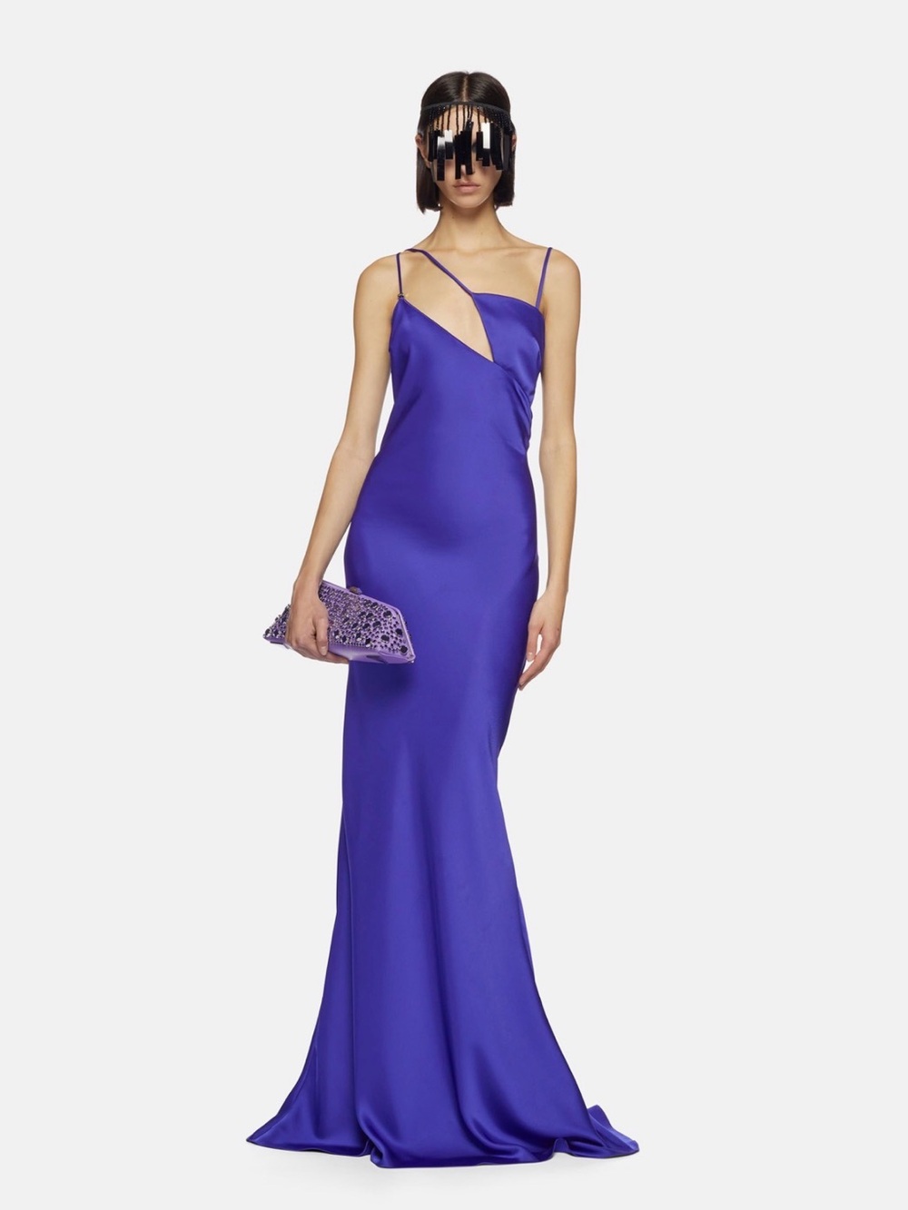 THE ATTICO Elegant Violet Satin Evening Gown with Asymmetric Straps